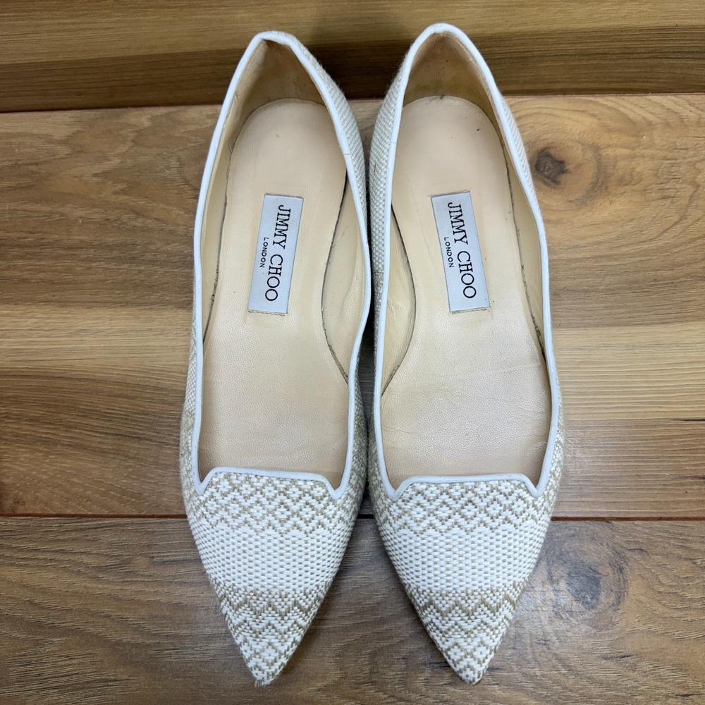 Jimmy Choo Attila Woven Flats Womens 6 EU‎ 36 Cream Pointed Toe Slip On